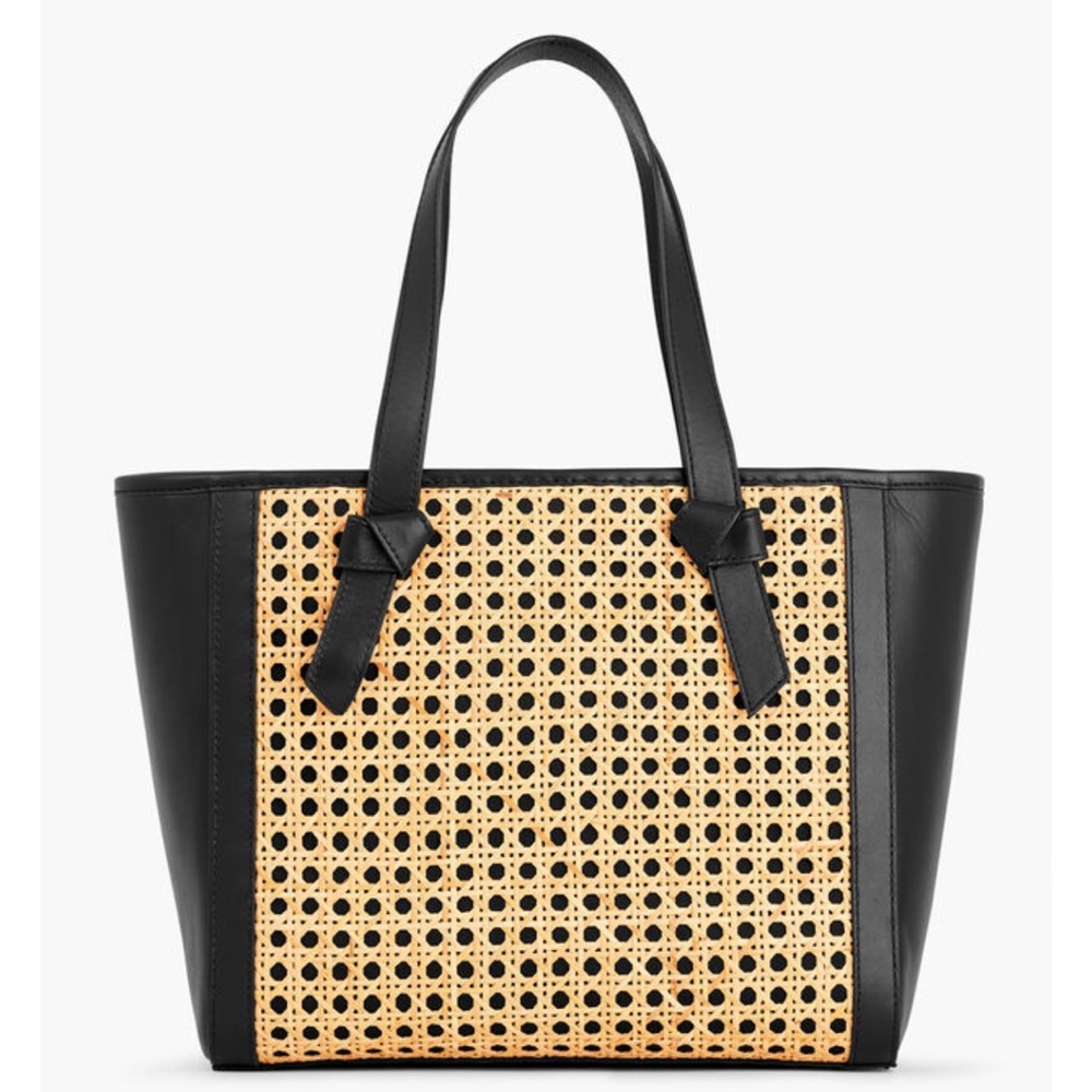TALBOTS Black and Natural Canning Woven Leather Tote Bag